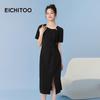EICHITOO Summer Drawstring Waist Short Sleeve A-Line Dress