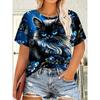 Fashion Women's Crew Neck Short Sleeve 3D Casual Color Printing Casual Short Sleeve Crew Neck T-Shirt