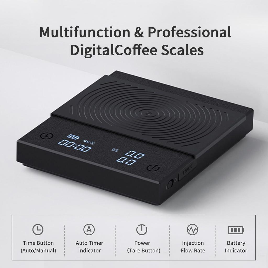 TIMEMORE Black Mirror Basic Coffee Weighing Scale with Measurement and Black 2.0 Scale, High-Precision 0.1g Accuracy, 0.5g-2000g Range, Timer,