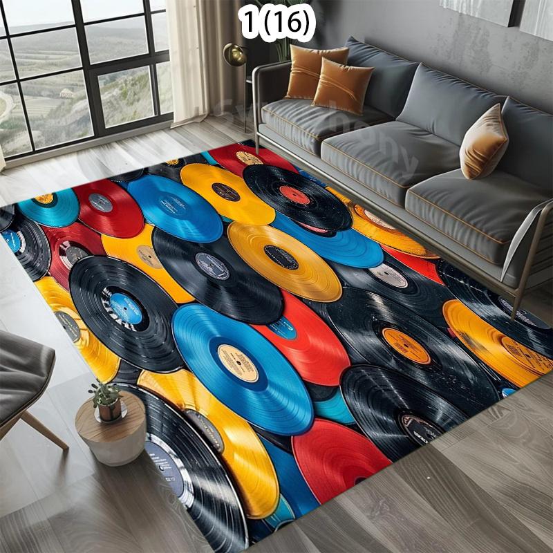Print Kleurrijk Vinylplaten Patroon Zacht Vloerkleed Wasbare Vloermat voor Muziekfans Slaapkamer Keuken Woondecoratie Tapijt 80x120cm