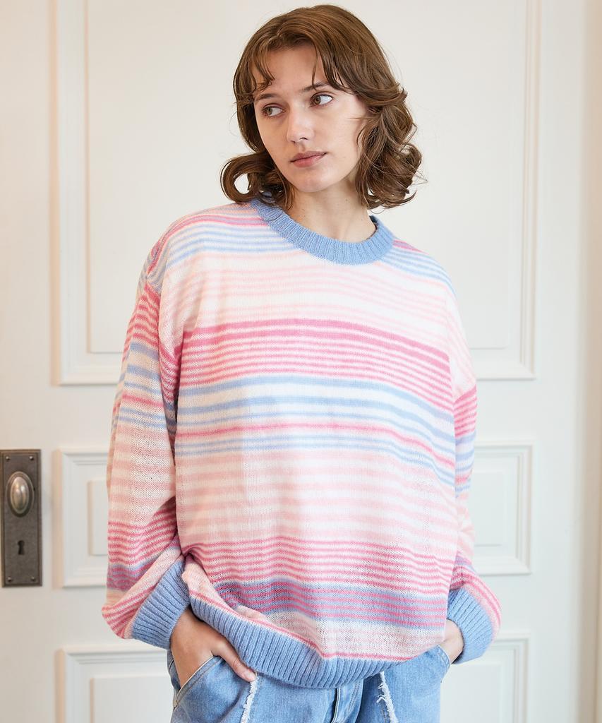 WAIKEI Multi-Stripe See-Through Knit Pink