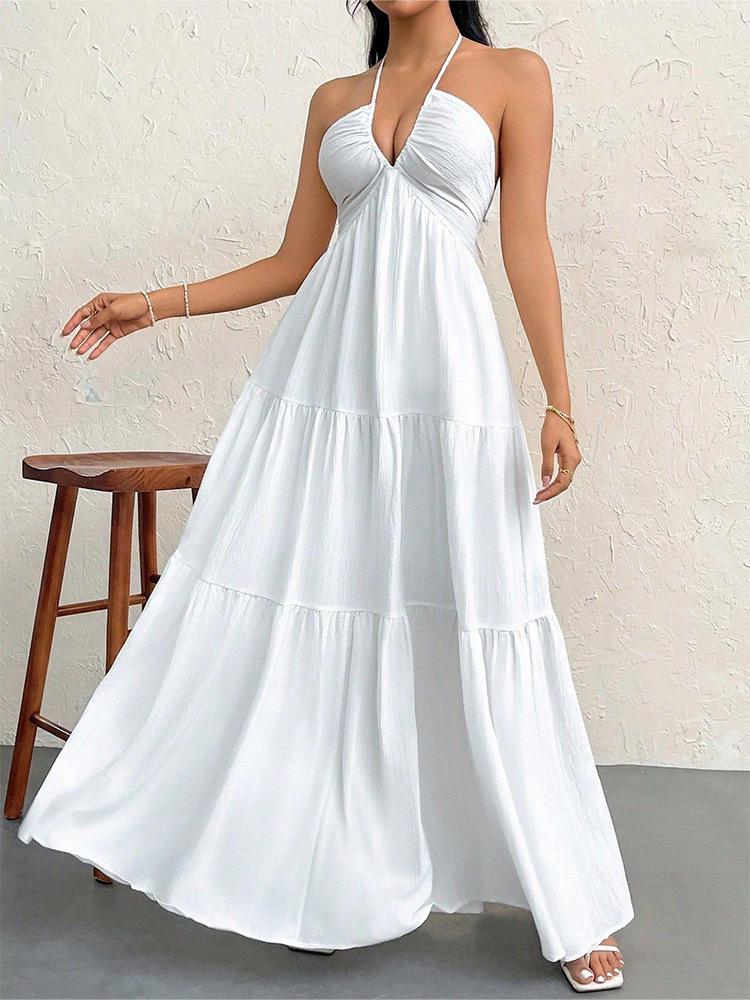 European & American Deep V Spaghetti Strap Backless Dress - Wedding, Party & Vacation Style