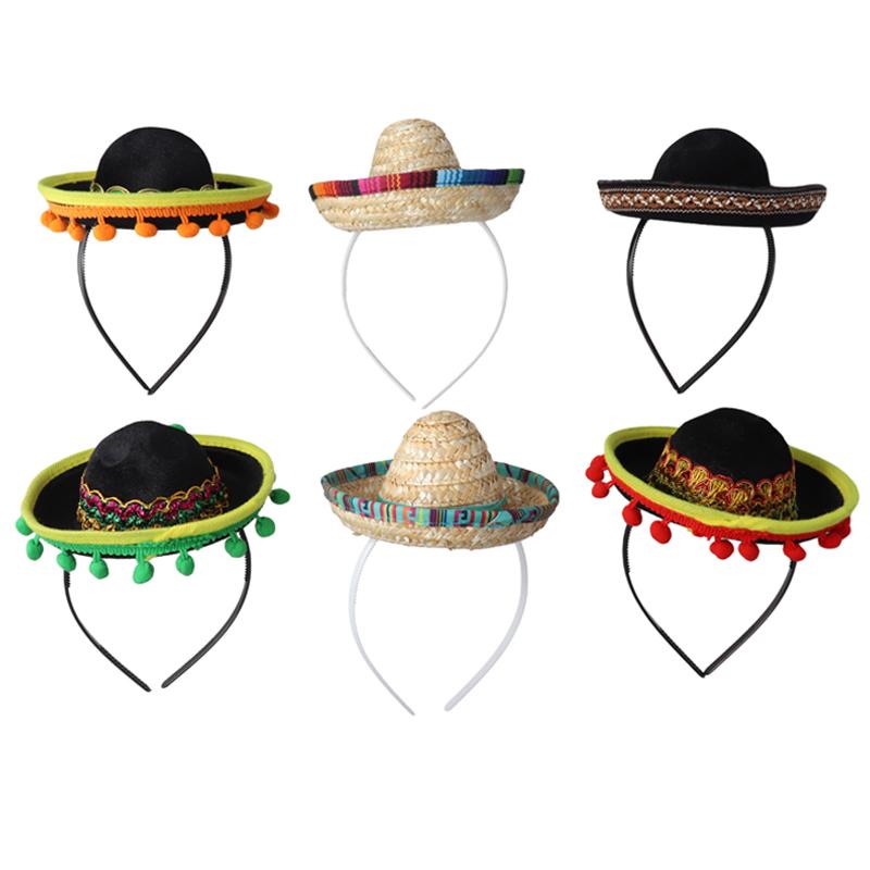 

6 шт./набор Мексиканская повязка на голову Шляпа Декоративный реквизит Шляпа Обручи для волос Реквизит для выступлений Диаметр шляпы 15-16 см 6pcs