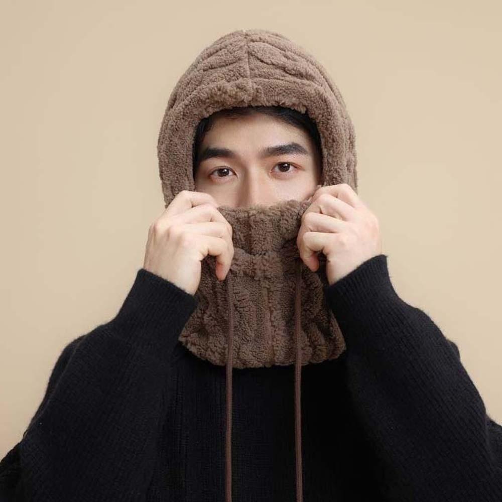 Solid Color Winter Pullover Cap Polyester Compact Cap Scarf Warmer Wrap Head Hat  Women