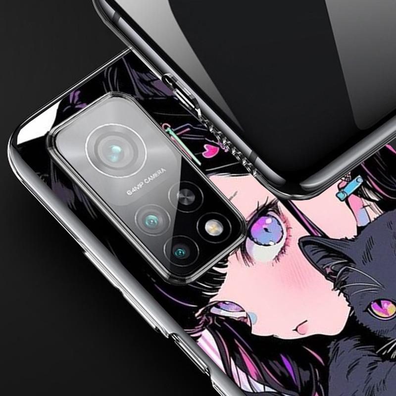 Anime Mädchen Süße Schwarze Katze Handyhülle Für Xiaomi Redmi Note 15 14 13 12S 12 11 Pro Plus 14S 11S 11E 10 10S 11T 5G Personalisiert C
