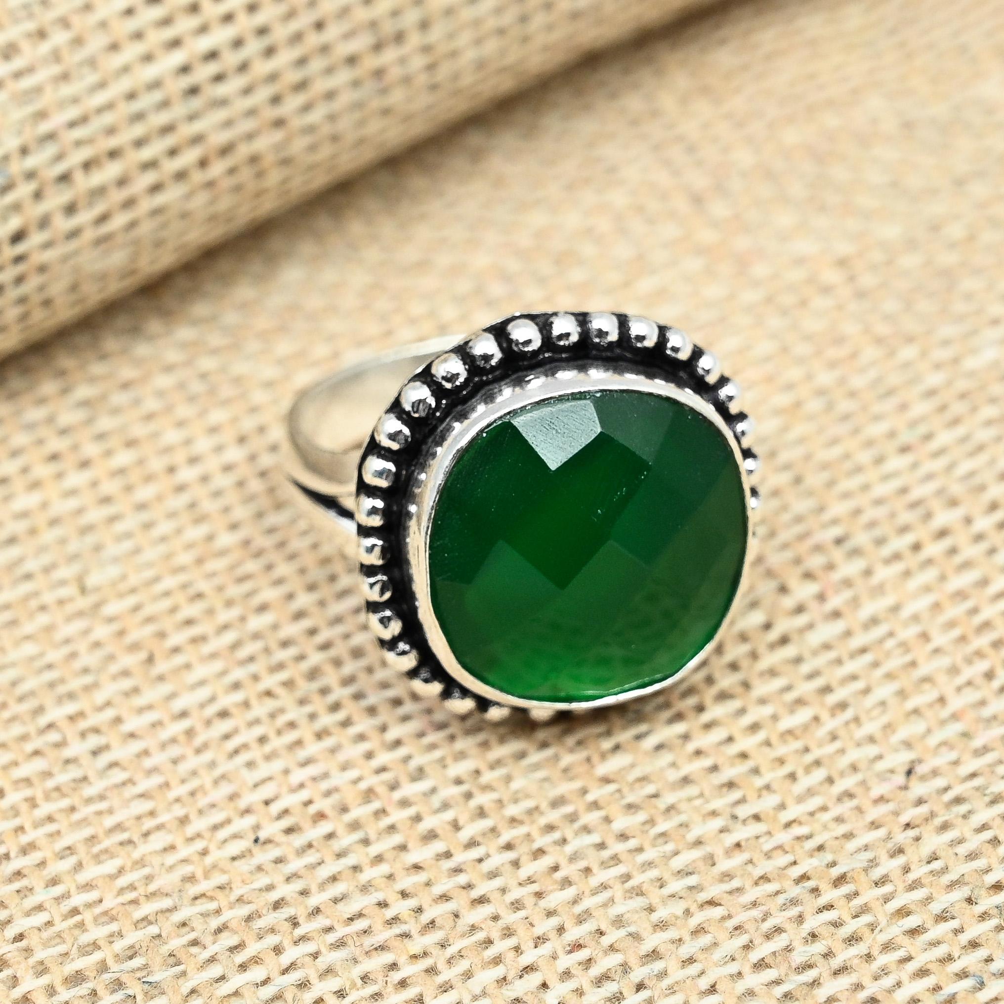 

Зеленый оникс, великолепный драгоценный камень, ювелирные изделия ручной работы из стерлингового серебра 925 пробы 7.5 зелёный