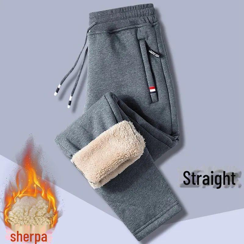 Herren Große Plüsch Verdickte Winter Freizeit Hose: Lockere, Warme Lammleder Sporthose mit Bündchen