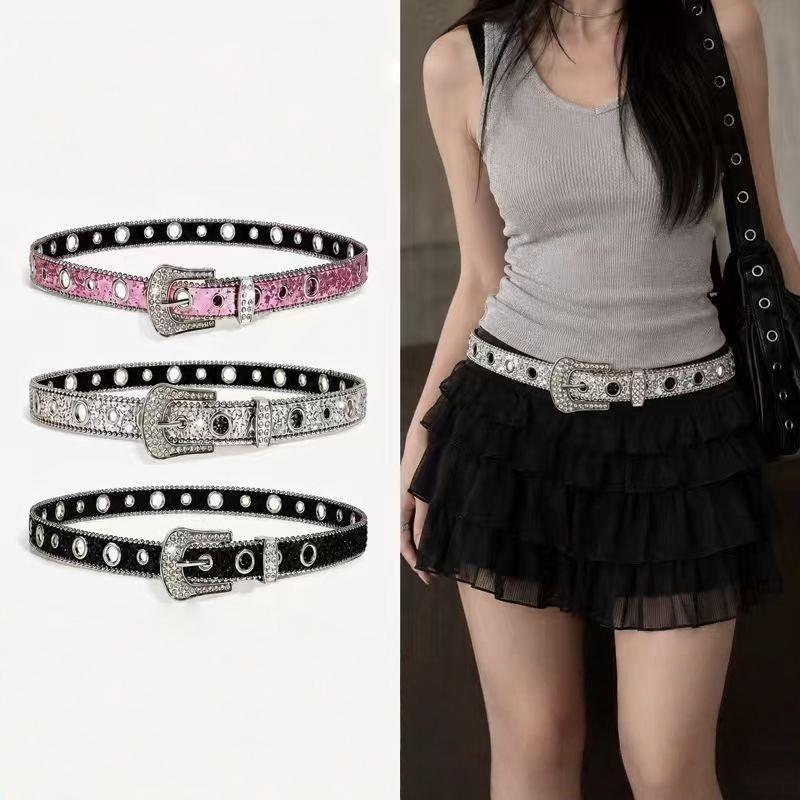 Women's Sparkly Punk Waist Belt Rhinestone Studded Glitter Crystal Buckle 1Pcs for Club Rave Events
