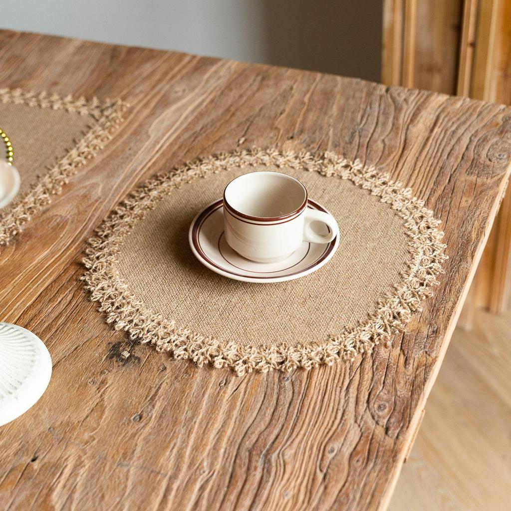 4 Pezzi Tovagliette Rotonde in Juta Rustica Intrecciata Naturale con Nappe, Tovagliette Tessute Boho per Matrimonio Festa Tavola da Pranzo Rustica Decorazione