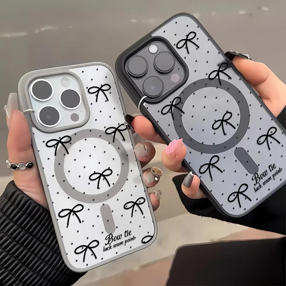 Ins Korean Series Star Bowknot Wireless Charging Case for iPhone 17 Air 16 E 15 14 13 12 Mini 11 Pro Max XS Max 8 7 Plus Cover