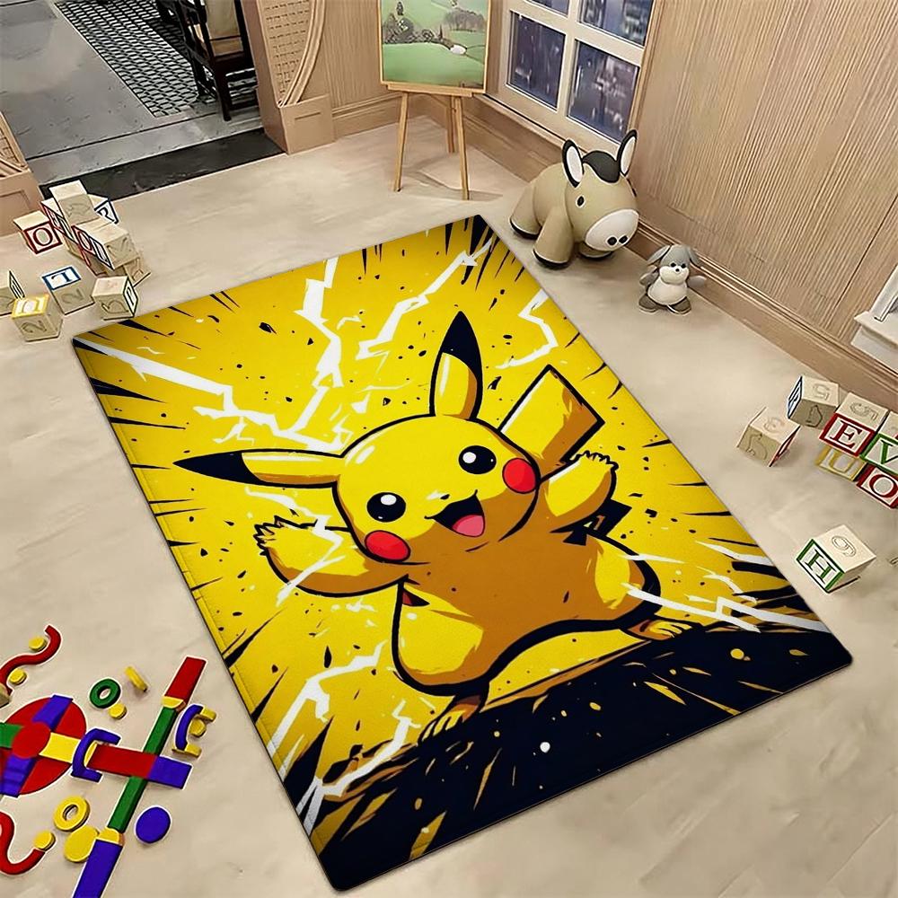 Pikachu Unleashes Rectangular Rug Thick Nonslip Carpet For Gaming Room Play Area Home Party Decor Gift For Friends