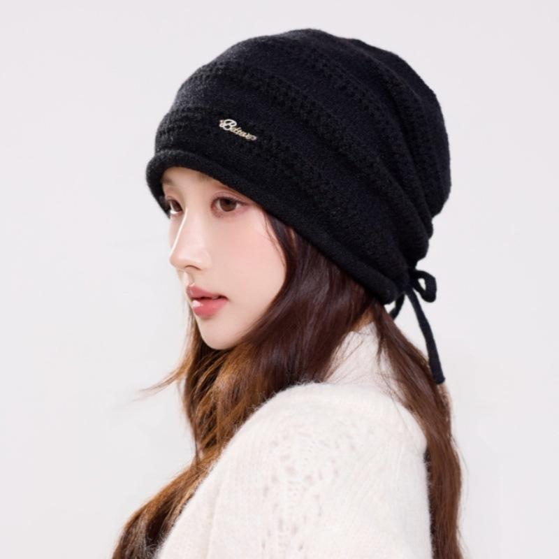Winter new lazy wind loose stack hat women's versatile face small thickened warm knitted hat