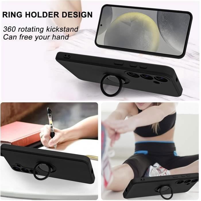 Coque de protection - BOOLING - pour Samsung Galaxy A14 4G-5G - Silicone - Noir Mat - Anneau rotatif 360°