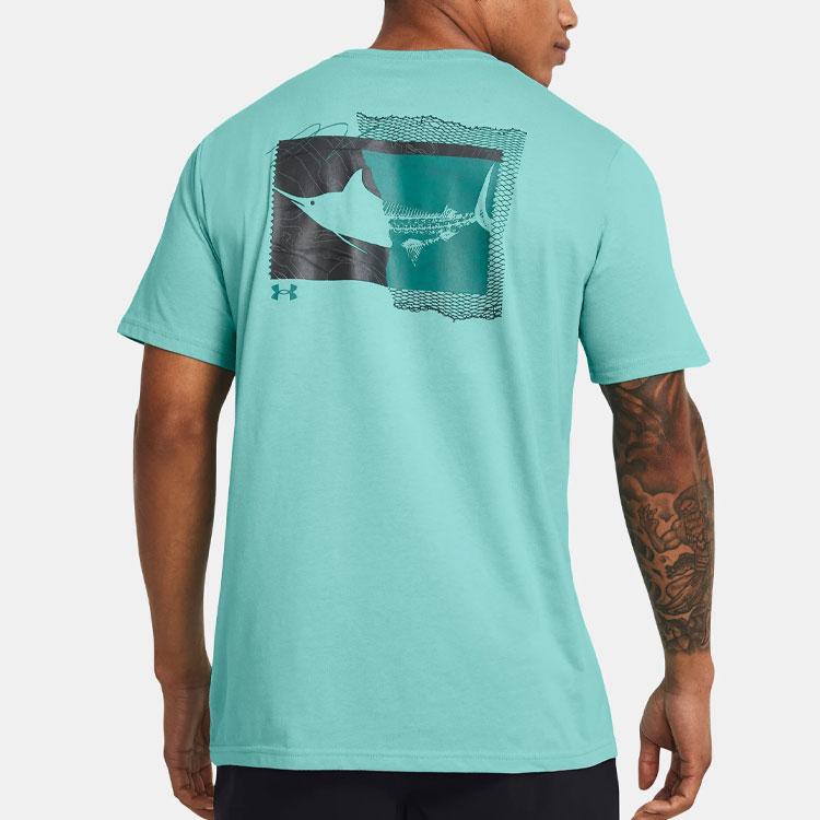 Under Armour Printed Ribbed Crew Neck Short Sleeve T-Shirt Men Tops Coastal-Blue 1382907-482