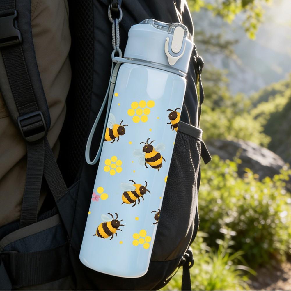 1PC Honey Bee Honeycomb Pattern 750ml Color Plastic Sports Water Bottle Leakproof Flip Straw Lid Suitable for Sports Office Home Use