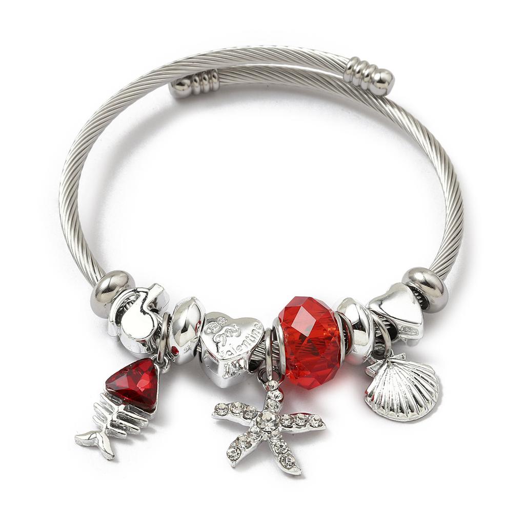 Simple Fashion Stainless Steel Bracelet With Crystal Bead Pendant Unisex Jewelry