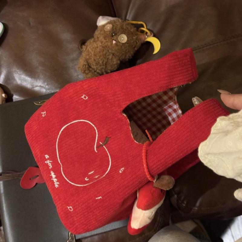 Autumn and winter new red corduroy apple handbag light commuting versatile hand bag cute little hand bag woman