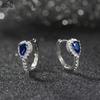 Effie Queen Opulent 925 Sterling Silver Hoop Earrings with Blue Stunning Water Drop-Cut Zirconia Elegant Jewelry for Women LZE16