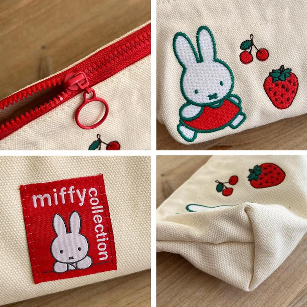 Miffy Strawberry Pencil Large Capacity Stationery Pencil Pencil Multifunctional Cosmetic Simple Canvas Zippered Pencil Easy To For High Elementary and