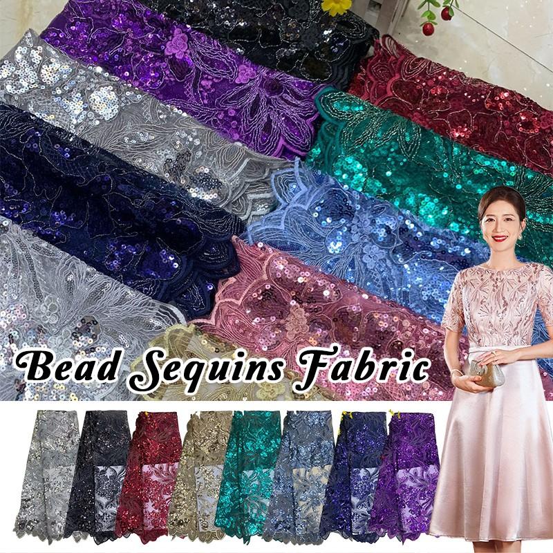 90x125cm African Sequins Beads Lace Fabric for Bridal Luxury Evening Dress DIY Embroidery Wedding Bridal Lace Material