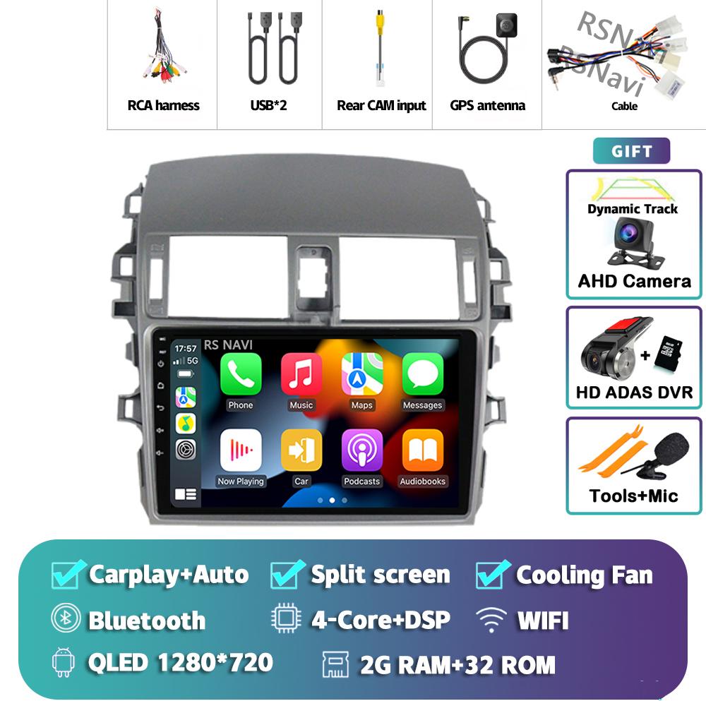 Android 14 Carplay Auto For Toyota Corolla 2006 - 2013 Car Radio 4G+WIFI Player Multimedia Stereo 360 Camera Navigation Video BT