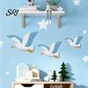 Coastal Living Room Decor 3 Pcs Wood Seagull Beach Wall Art Nautical Theme Flying Sea Soft Delicate Line Artwork Birds Sculpture Lake House