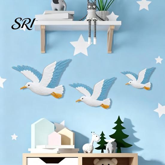 Coastal Living Room Decor 3 Pcs Wood Seagull Beach Wall Art Nautical Theme Flying Sea Soft Delicate Line Artwork Birds Sculpture Lake House
