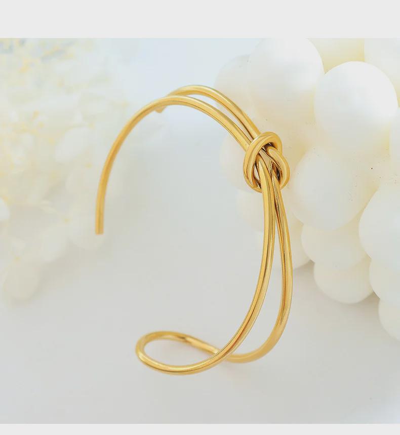 Double-Layer Titanium Steel Twisted Knot Open Ring Bracelet