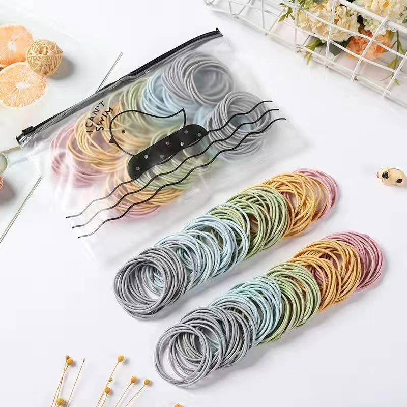100pcs/lot 5CM Women Rubber Bands Scrunchy Elastic Hair Bands Girls Headband Decorations Ties  Gum for Hair