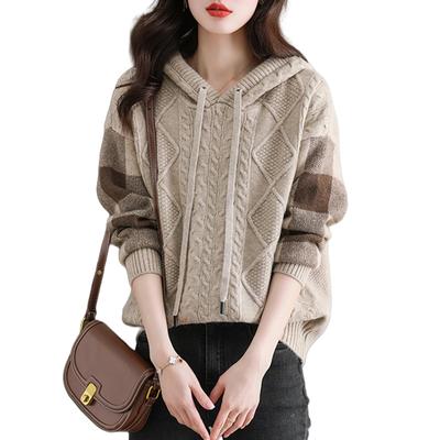 Knit Cable Long Loose Knit Everyday Wear [7-livehouse] Women's Hoodie, Autumn/Winter Sweater, Knit, Hooded, Sleeve, Pullover, Fit, Slimming, Soft,