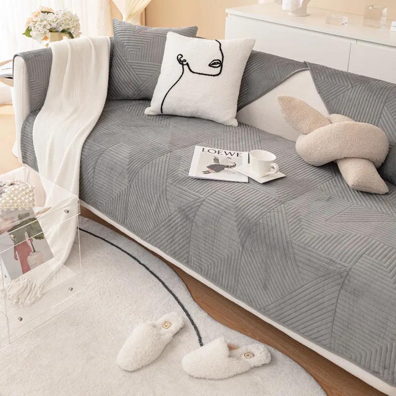 

Новый голландский бархатный зимний нескользящий диванный коврик, простой комбинированный универсальный чехол для дивана, однотонный жаккардовый тканевый художественный чехол для дивана 70x70cm 1pcs