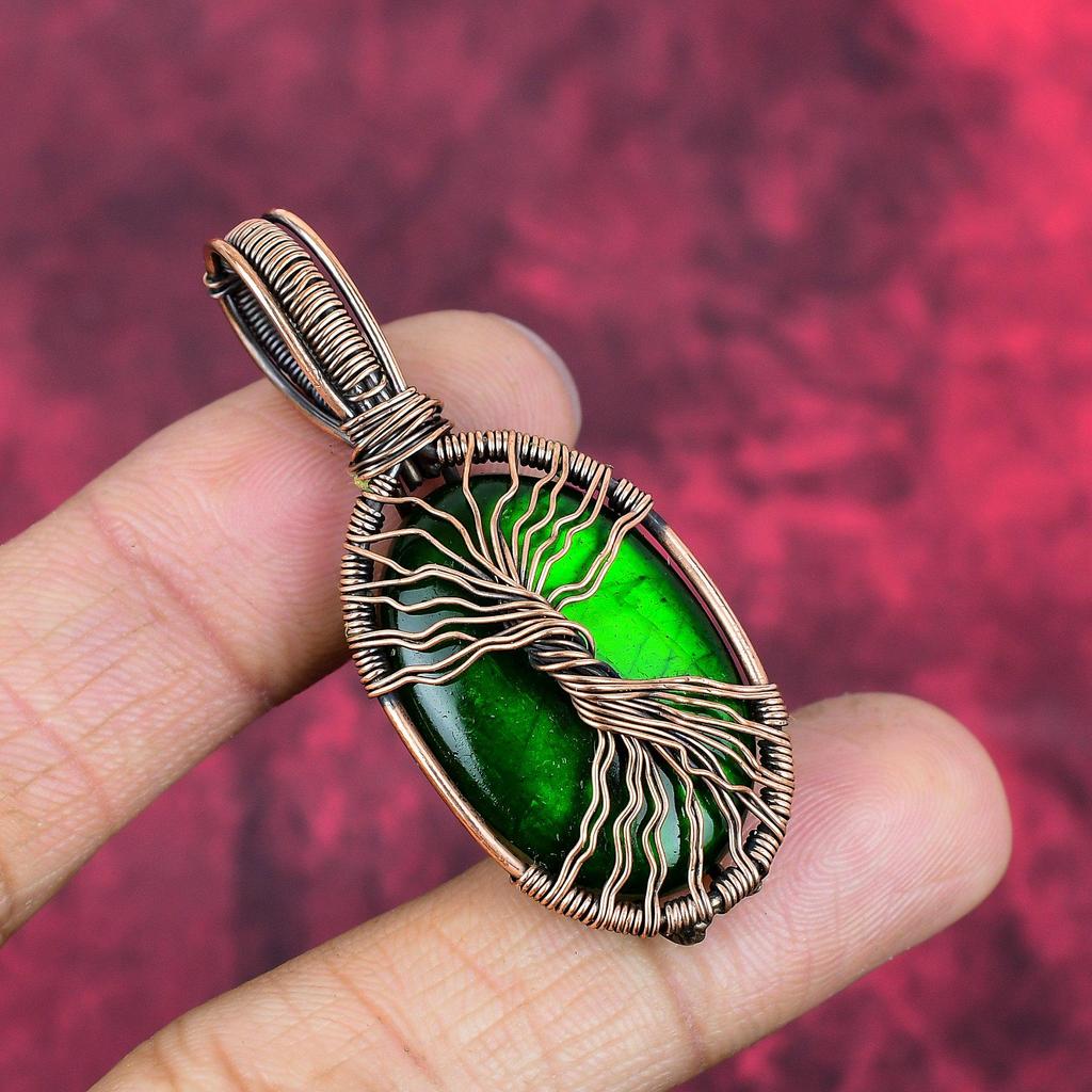 Tree of Life Green Fire Labradorite Pendant Copper Wire Wrapped Pendant Gemstone Pendant Copper Jewelry Anniversary Gifts Handmade Pendant