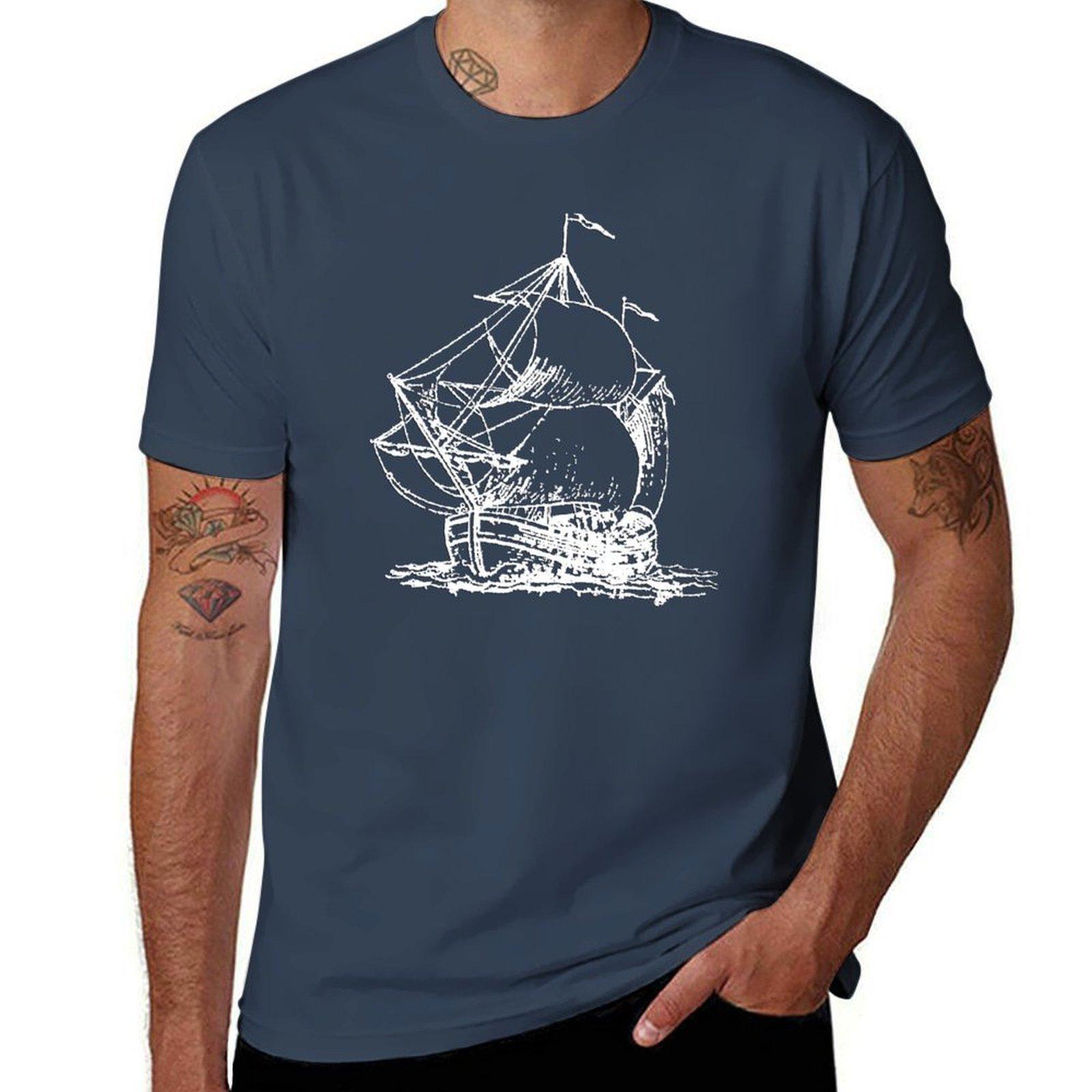 Vintage Ship Tshirt Plus Size Workout Short Sleeve Top S