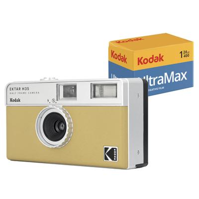 Kodak EKTAR H35 Film Camera Bundle with Kodak Ultramax 35mm Roll Film Half-Frame (Sand) 400/24EXP