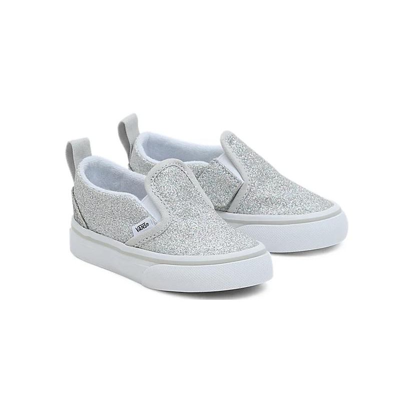 Vans Slip-On V Toddler Glitter - Silver Baby Sneakers True-White VN000UBSX1K