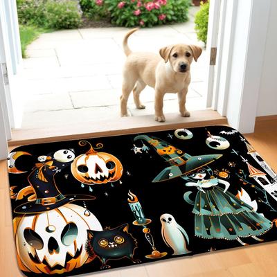 Halloween Cartoon Eingangsteppich Kürbis Zauberer Katze Muster Rutschfeste Fußmatte Feiertagsatmosphäre Heimdekoration