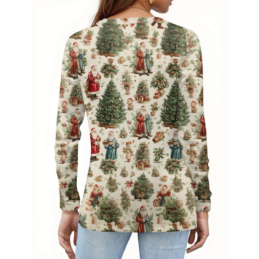 Dámská móda Ležérní H Potisk V-výstřih Dlouhý rukáv Ozdobné knoflíky Tričko Topy