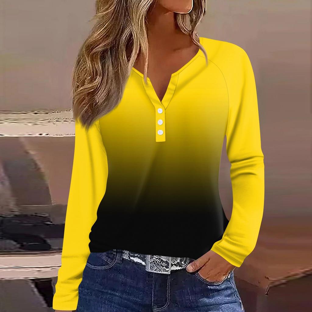 Women's T Shirt Print Button Long Sleeve Daily Weekend Fashion Basic V- Neck Regular Top