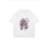 White Oversized T-Shirt With Floral And Skull Print For Casual Wear