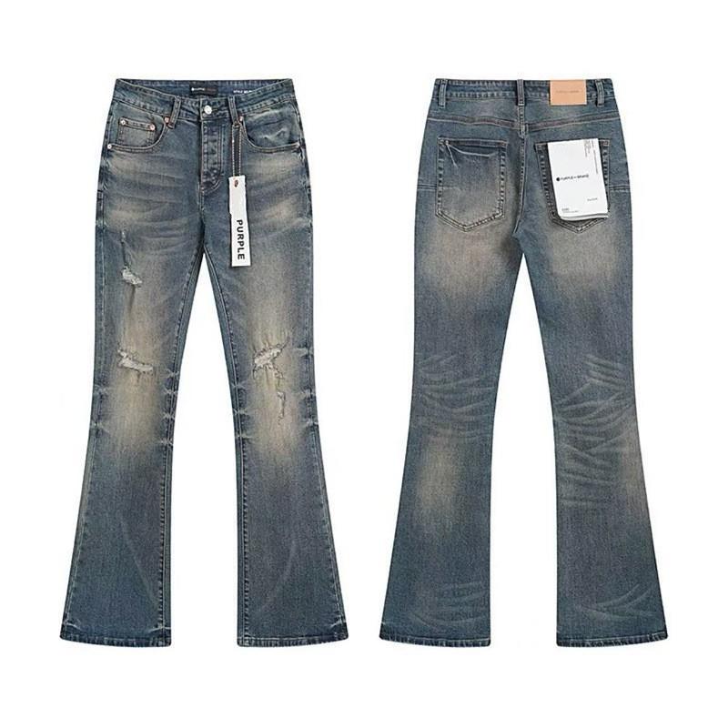 Mens Straight Fit Distressed Patchwork Denim Jeans Vintage Streetwear Style High Waist Ripped Cotton