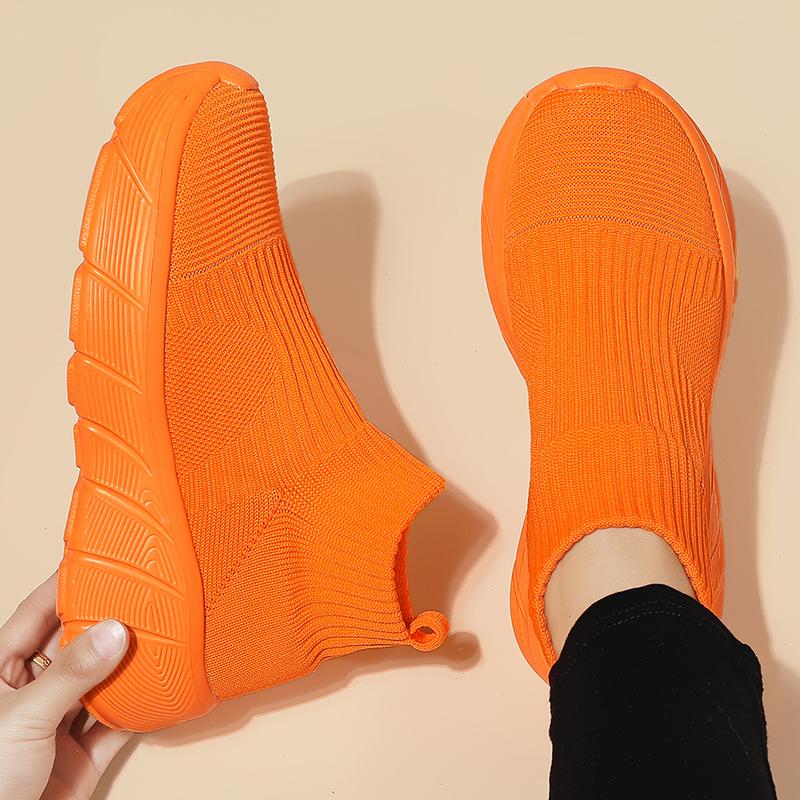 Fashion Fashion Platform Sports Shoes Men Orange High Top Knit Casual Sneakers Women Lightweight Breathable Slip-on Men's Running Shoes
