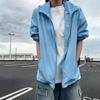 Light Blue Mesh Splicing Sunscreen Clothes Men's Summer Light and Breathable Hooded Jacket American Retro Quick-drying Jacket