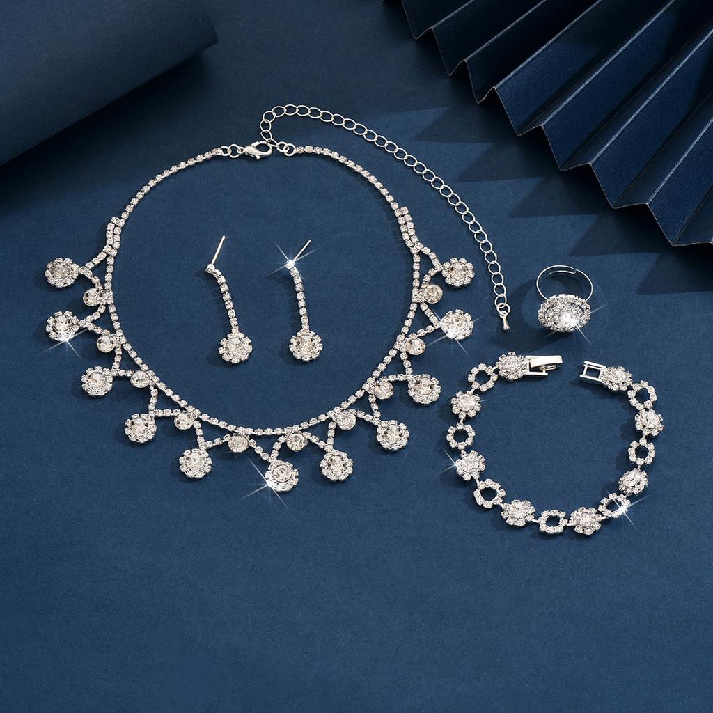 5-teiliges Damenmode Geometrisches Blumen Halskette Ohrringe Armband Ringe Zirkon Set Hochzeitsparty Festival Geschenk-8533