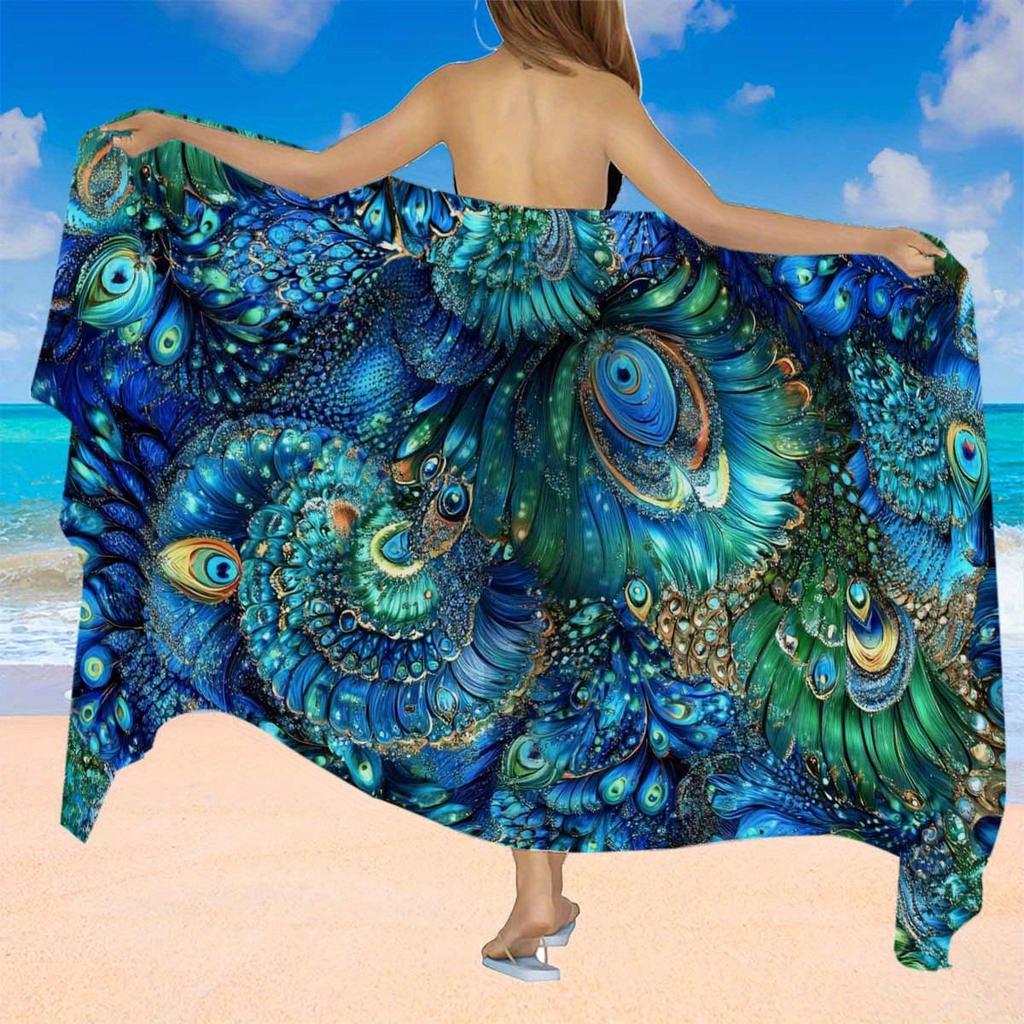 Iridescent Plumes Bath Sheet Opulent Bird Motif Rich Colors Lightweight Portable Ideal Gift For Fashion Lovers Or Seaside Picnic