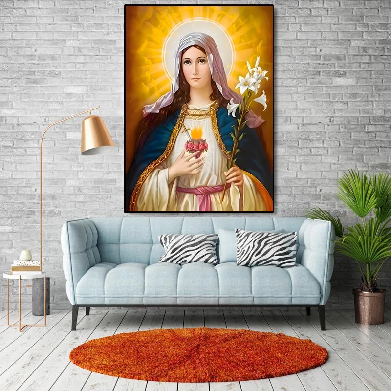 Catholic Christian Wall Art Holy Jesus and Virgin Mary Canvas Oil Painting Religious Home Decor Poster Prints Pictures