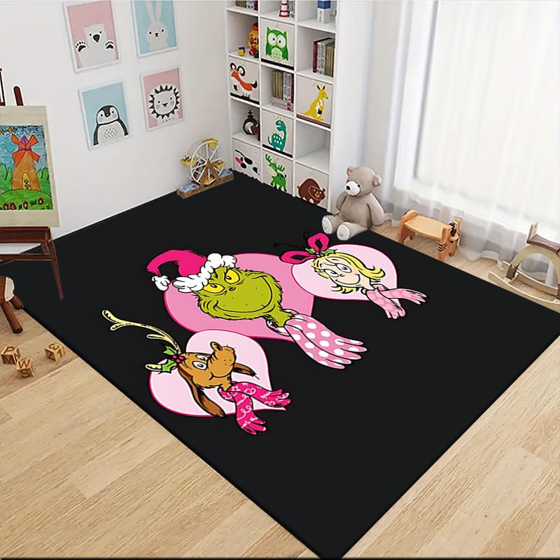 Grinch Freunde Teppich Teppich Weich Waschbar Rutschfest Zuhause Wohnzimmer Sofamatten Personalisierter Weihnachtsteppich