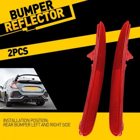 Fits Honda 2017- Civic Hatchback Red Lens Rear Bumper Reflectors Assemblies