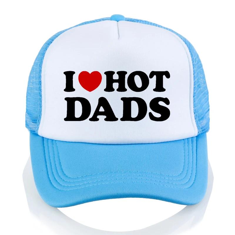 

I Love Hot Dads Red Heart Graphic Baseball cap Cotton Streetwear pop Dad hat outdoors Unisex Mesh Fishing caps Adjustable