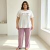 Kadın Büyük Beden Pijama Takımı Kısa Kollu Pantolon İki Parça Sade Harf Baskılı Takım
