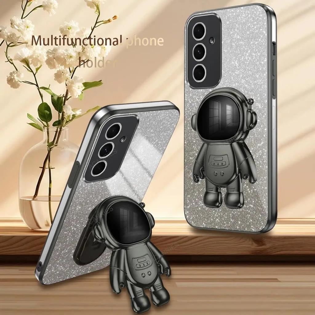 Plating Astronaut Holder Case For Samsung Galaxy S24 S23 S22 Ultra A54 A34 A24 A14 A13 A23 A33 A53 A52 A51/Redmi Note 12 11 Stand Silicone Back Cover